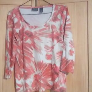 4/$30 Additions Chico 3/4 sl top, Melon/Wht cotton